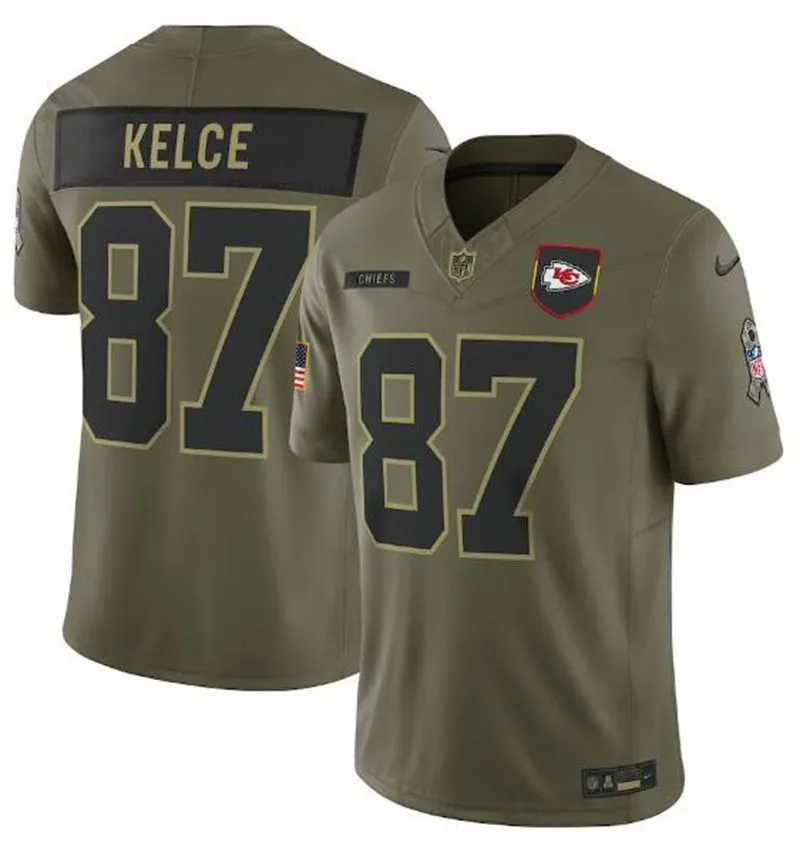 Mens Kansas City Chiefs #87 Travis Kelce Nike 2025 Salute to Service Limited Jersey - Olive