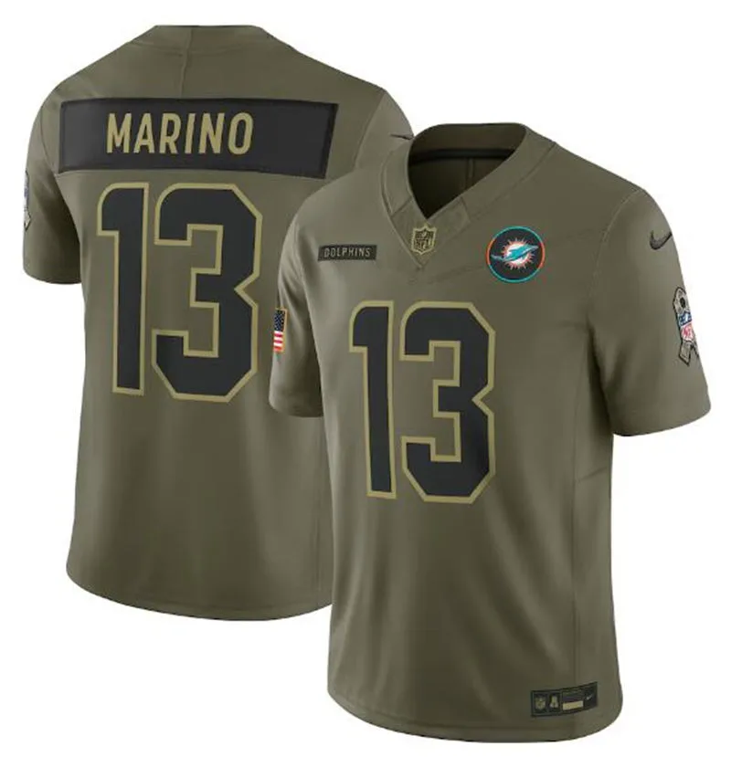 Mens Miami Dolphins #13 Dan Marino Nike 2025 Salute to Service Retired Limited Jersey - Olive