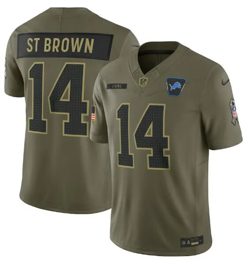 Mens Detroit Lions #14 Amon-Ra St. Brown Nike 2025 Salute to Service Limited Jersey - Olive