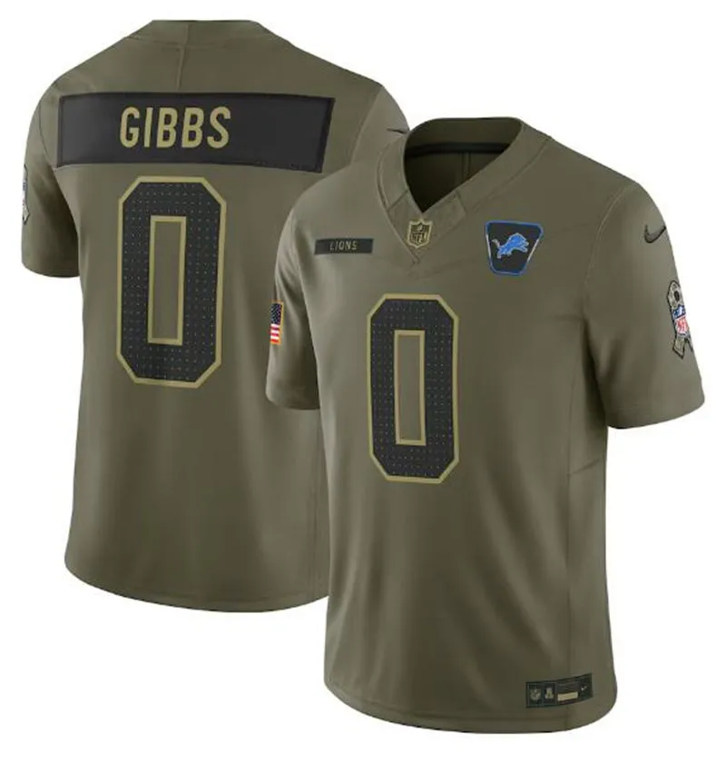 Mens Detroit Lions #0 Jahmyr Gibbs Nike 2025 Salute to Service Limited Jersey - Olive