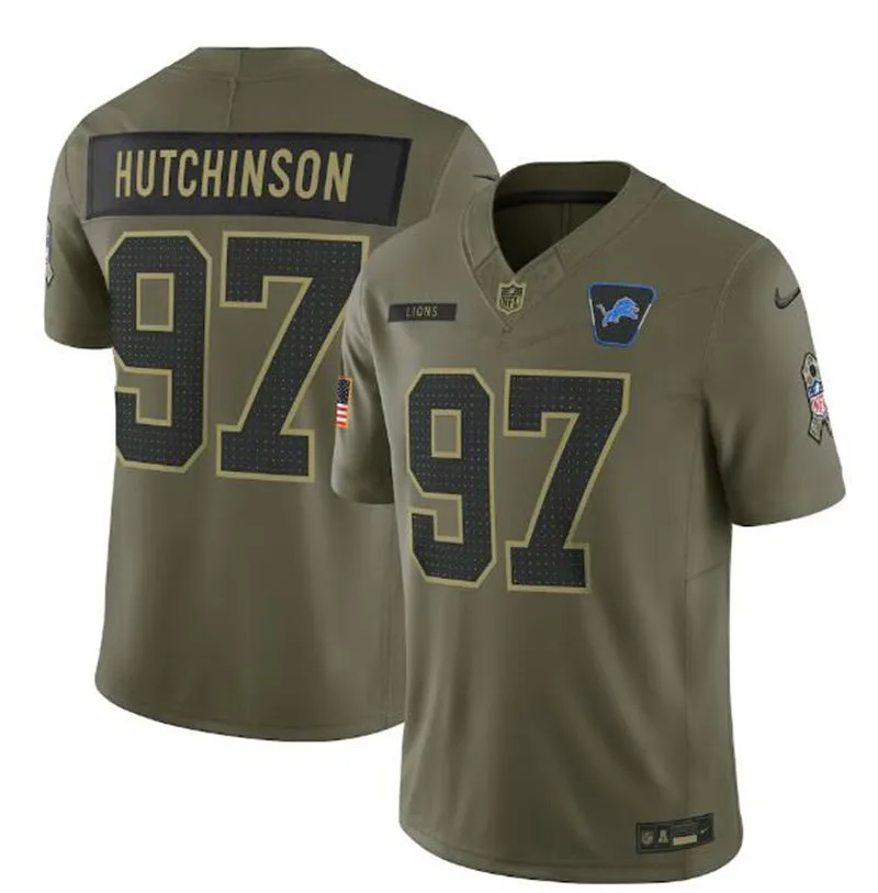 Mens Detroit Lions #97 Aidan Hutchinson Nike 2025 Salute to Service Limited Jersey - Olive