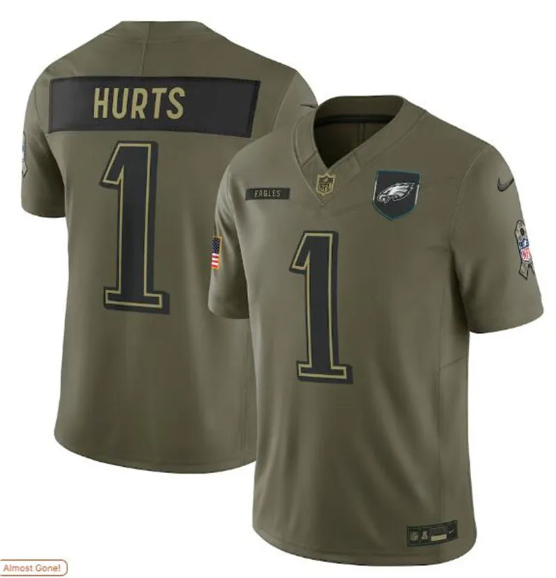 Mens Philadelphia Eagles #1 Jalen Hurts Nike 2025 Salute to Service Limited Jersey - Olive