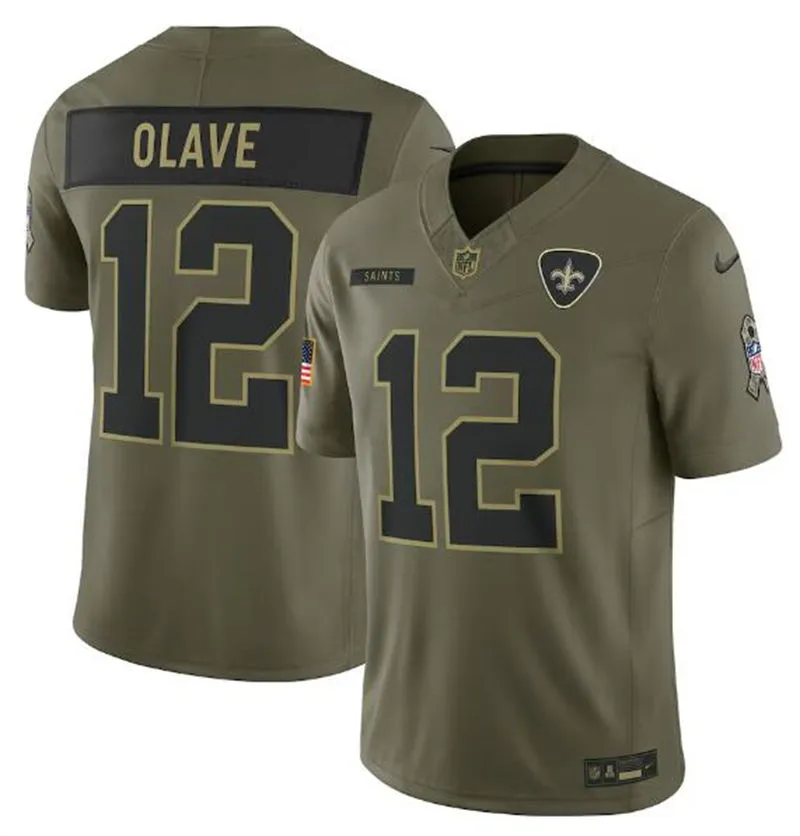 Mens New Orleans Saints #12 Chris Olave Nike 2025 Salute to Service Limited Jersey - Olive
