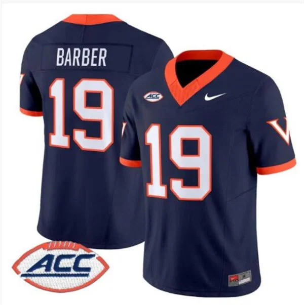 Virginia Cavaliers Retired Player #19 Rond Barber Navy 1995 Throwback Football Jersey