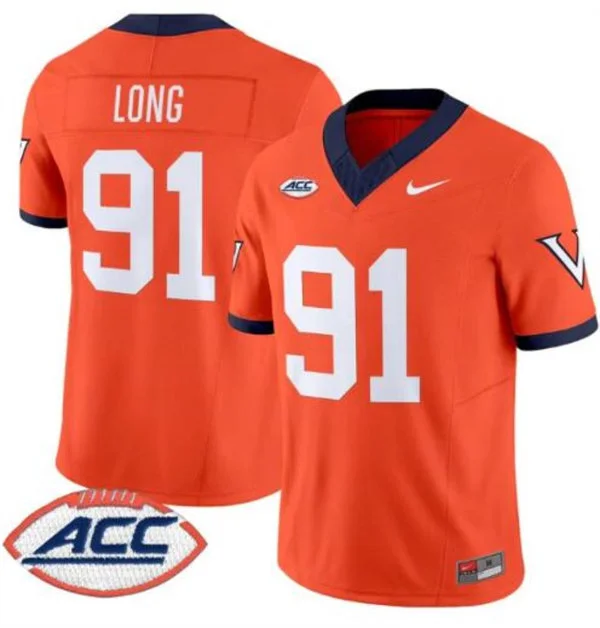 Virginia Cavaliers Retired Player #91 Chris Long Orange 1995 Throwback Football Jersey