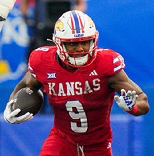 Kansas Jayhawks 9 Daniel Hishaw Jr. Adidas 2025 Red  Football Game Jersey