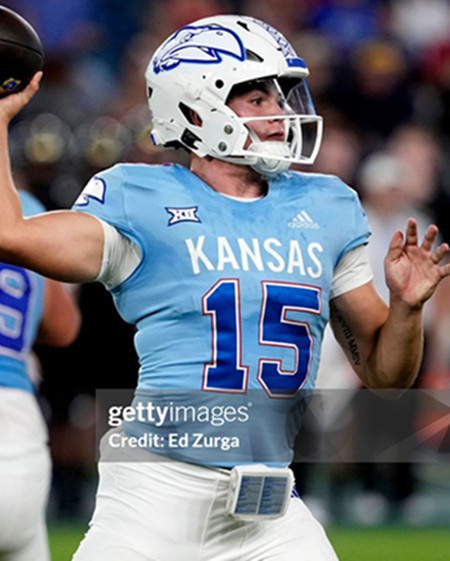 Kansas Jayhawks #15 Cole Ballard HOMECOMING HAIL TO OLD KU UNIFORM Adidas POWDER BLUE Reverse Retro Football Jersey