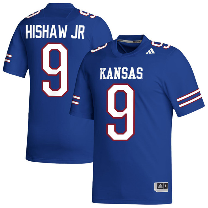 Kansas Jayhawks #9 Daniel Hishaw Jr.  2023 Royal Adidas Football Uniform Jersey