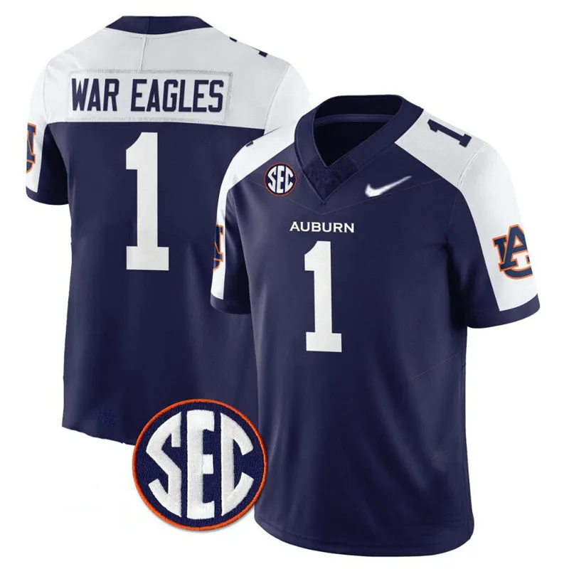 Auburn Tigers #1 War Eagles Navy White Gratitude Limited Football Jersey