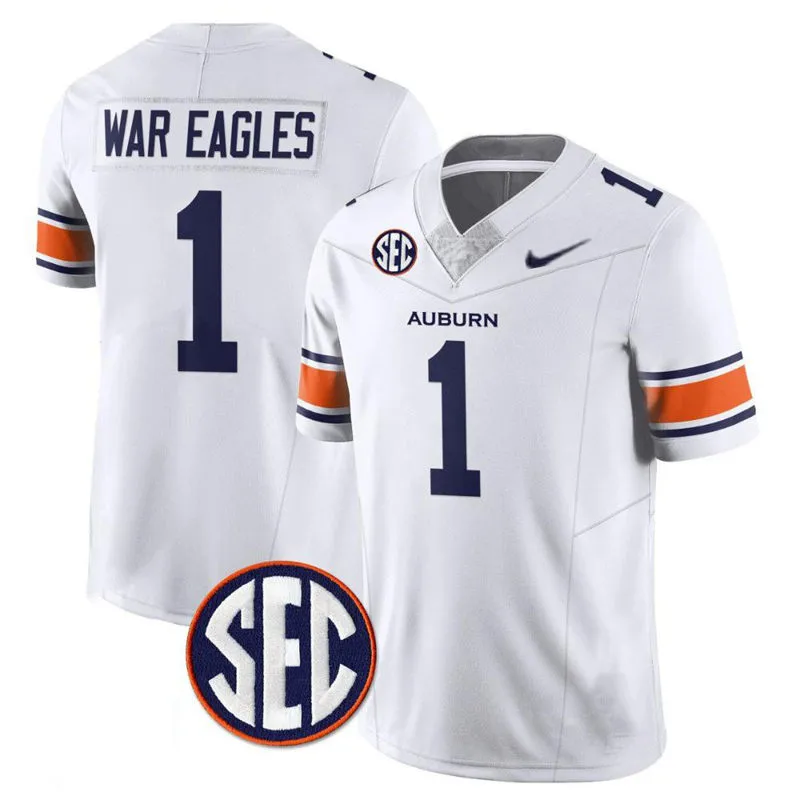 Auburn Tigers #1 War Eagles Nike 2025 White Football Game Jersey