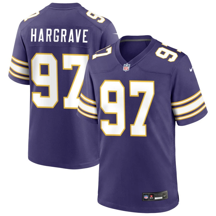 Men's Minnesota Vikings #97 Javon Hargrave Nike Purple Classic F.U.S.E. Limited Jersey