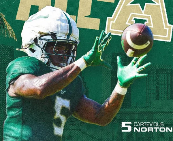 South Florida Bulls #5 Cartevious Norton 2025 Green Football Game Jersey