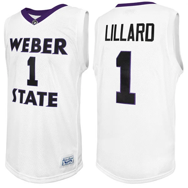 Weber State Wildcats #1 Damian Lillard White Original College Basketball Retro Jersey