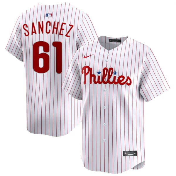 Mens Philadelphia Phillies #61 Cristopher Sanchez Nike White Pinstripe Home Limited Jersey