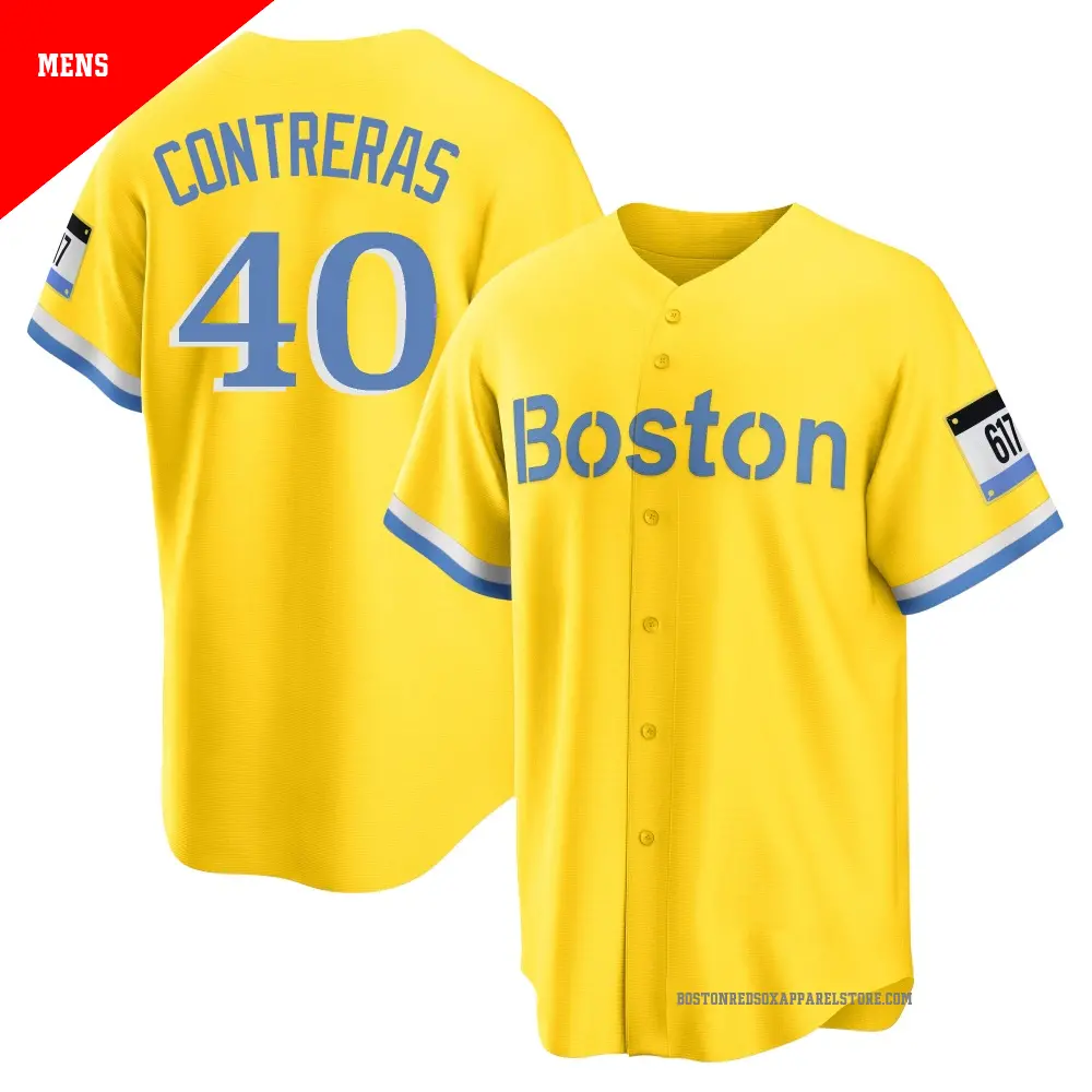 Men's Boston Red Sox #40 Willson Contreras Yellow with Name City Connect Limted Jersey