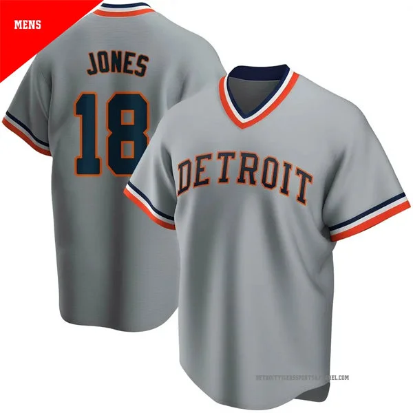 Men's Detroit Tigers #18 Jahmai Jones Nike Gray Pullover Cooperstown Collection Jersey