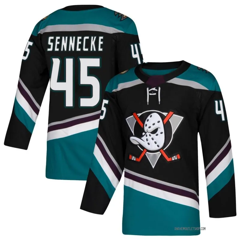 Mens Anaheim Ducks #45 Beckett Sennecke Fanatics Black Alternate Jersey