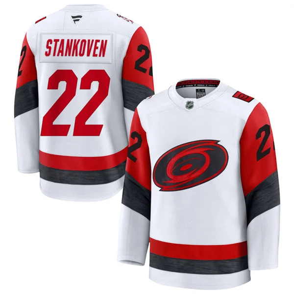 Men's Carolina Hurricanes #22 Logan Stankoven Fanatics 2025 White Away Premium Jersey