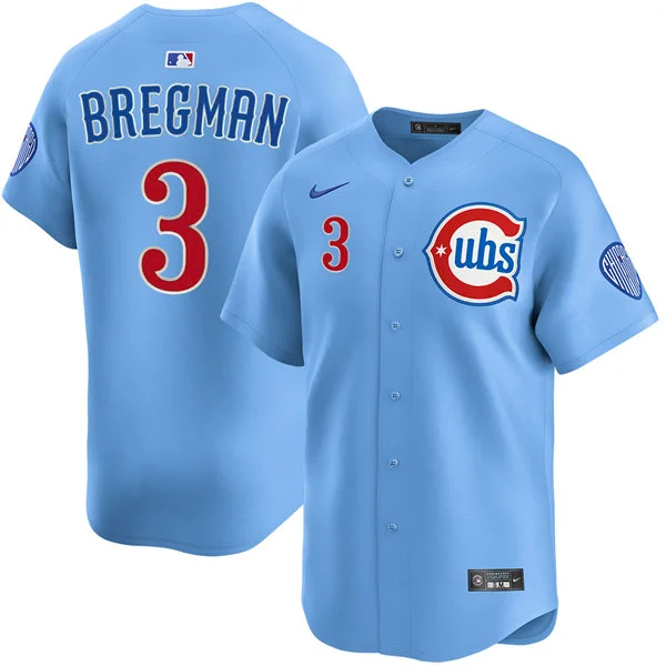 Mens Chicago Cubs #3 Alex Bregman Light Blue Alternate Limited Jersey