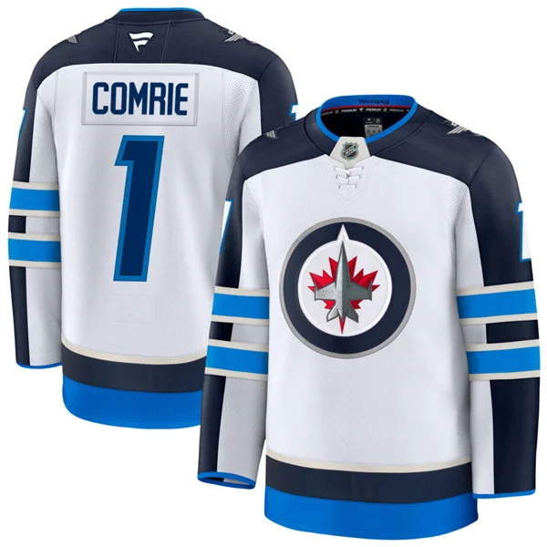 Men's Winnipeg Jets #1 Eric Comrie Fanatics White Away Premium Jersey