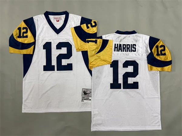 Mens Los Angeles Rams #12 James Harris 1974 White Throwback Jersey