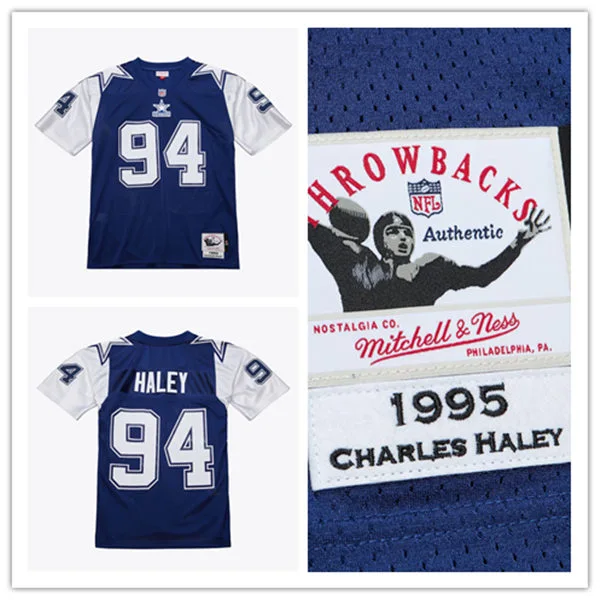 Men's Dallas Cowboys #94 Charles Haley Navy Thanksgivings 1995 Throwback Jersey 