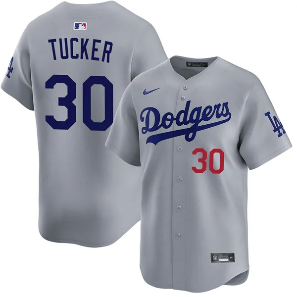 Mens Los Angeles Dodgers #30 Kyle Tucker Nike Gray Road Limited Jersey