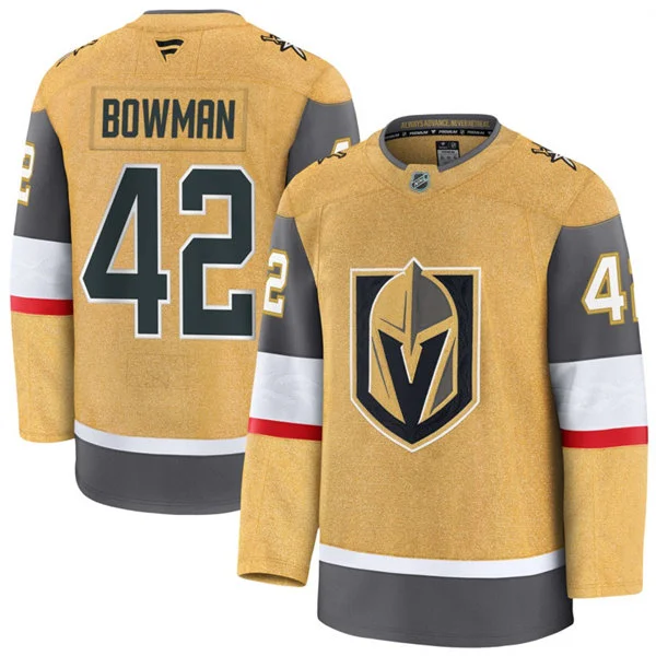 Mens Vegas Golden Knights #42 Braeden Bowman Fanatics Gold Home Premium Jersey(3)