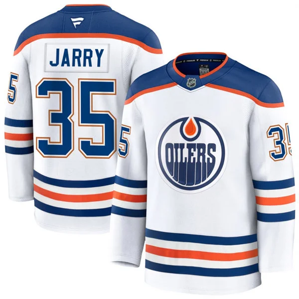 Men's Edmonton Oilers #35 Tristan Jarry Fanatics Away White Premium Jersey