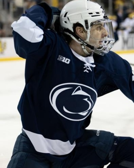 Penn State Nittany Lions #4 Mac Gadowsky 2025 Navy Hockey Game Jersey