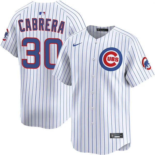 Mens Chicago Cubs #30 Edward Cabrera Nike Home White Pinstripe Limited Jersey