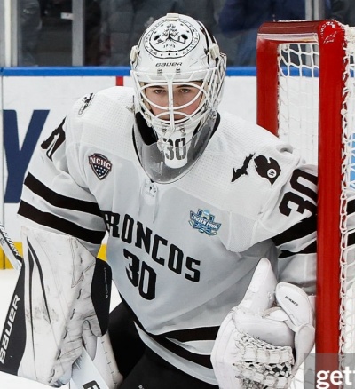 Western Michigan Broncos #30 Hampton Slukynsky 2025 White College Hockey Game Jersey