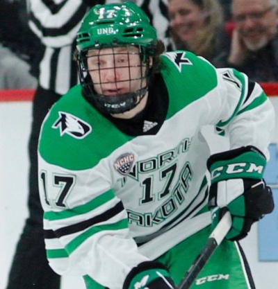 North Dakota Fighting Hawks #17 Cole Reschny White College Hockey Game Jersey