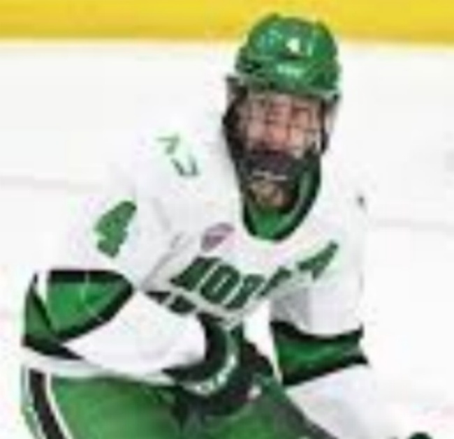 North Dakota Fighting Hawks #4 Jake Livanavage 2026 White North Dakota College Hockey Game Jersey.jpg