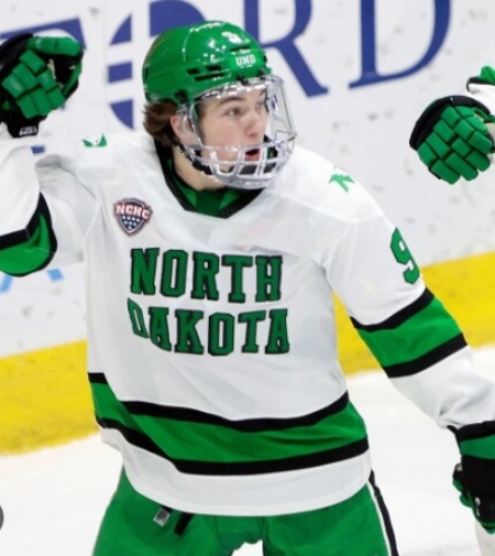 North Dakota Fighting Hawks #9 Will Zellers 2026 White North Dakota College Hockey Game Jersey.jpg