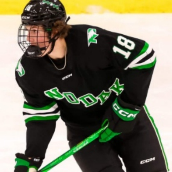 North Dakota Fighting Hawks #18 Keaton Verhoeff 2026 Black College Hockey Game Jersey.jpg