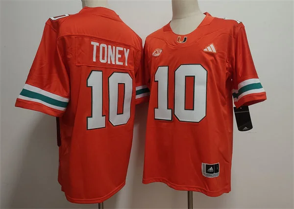 Mens Miami Hurricanes #10 Malachi Toney 2025 Orange Football Game Jersey