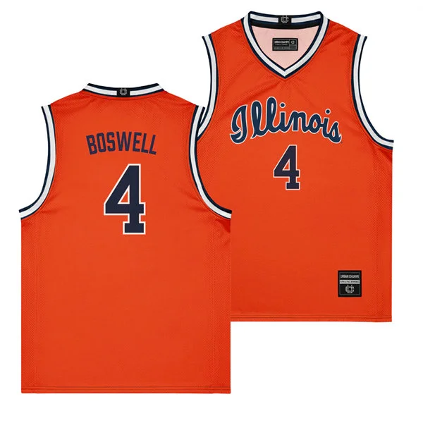 Illinois Fighting Illini #4 Kylan Boswell Nike 2026 Orange Navy Illinois Basketball Game Jersey
