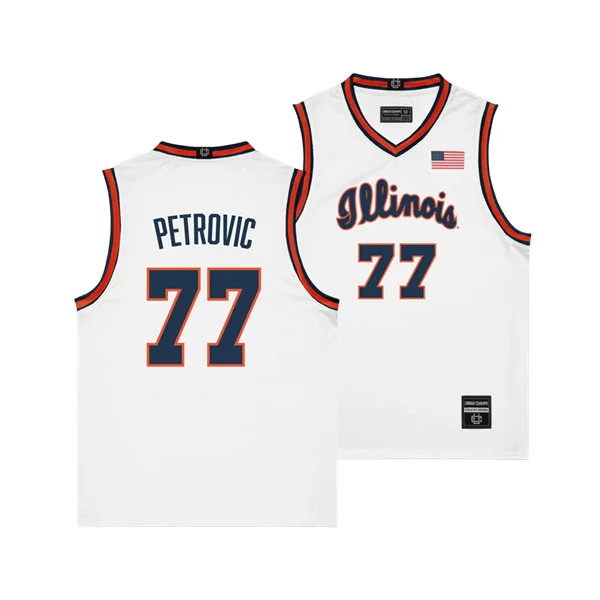 Illinois Fighting Illini #77 Mihailo Petrovic Nike White Navy Illinois Basketball Game Jersey