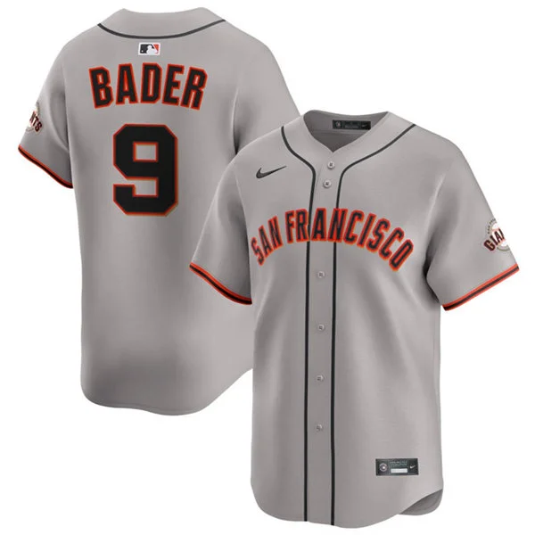 Mens San Francisco Giants #9 Harrison Bader Nike Gray Road Limited Jersey