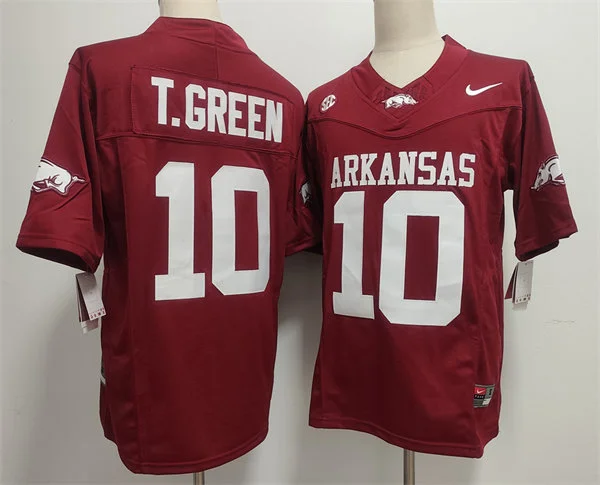 Mens Arkansas Razorbacks #10 Taylen Green Nike Cardinal Football Game Jersey