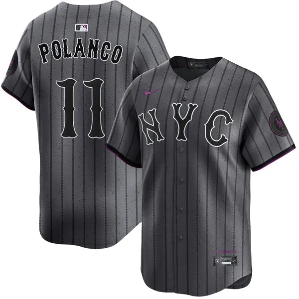 Mens New York Mets #11 Jorge Polanco Nike Graphite City Connect Limited Jersey