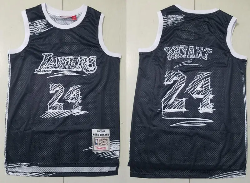 Mens Los Angeles Lakers #24 Kobe Bryant Black sketch designed 2007-08 Throwback Jersey