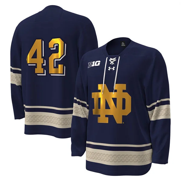 Notre Dame Fighting Irish Custom 2026 Navy Gold Alternate Hockey Jersey