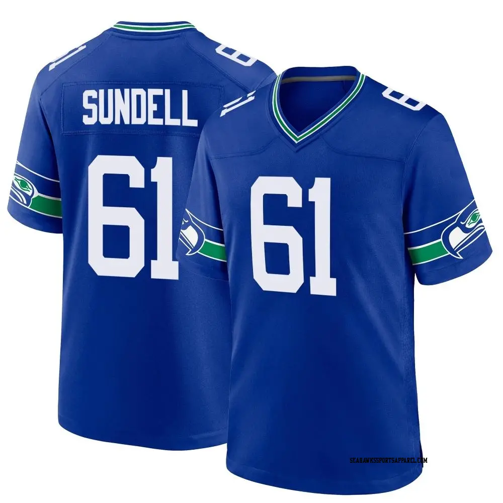 Men's Seattle Seahawks #61 Jalen Sundell Nike Royal Throwback F.U.S.E. Limited Jersey