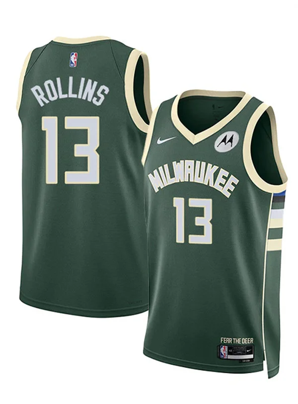 Mens Milwaukee Bucks #13 Ryan Rollins Green Icon Edition Swingman Jersey