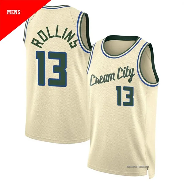 Mens Milwaukee Bucks #13 Ryan Rollins Cream 2025-26 City Edition Jersey