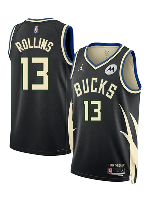 Mens Milwaukee Bucks #13 Ryan Rollins Black Statement Edition Swingman Jersey