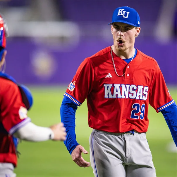 Kansas Jayhawks Custom 2026 Red two-Button Pullover Baseball Game Jersey