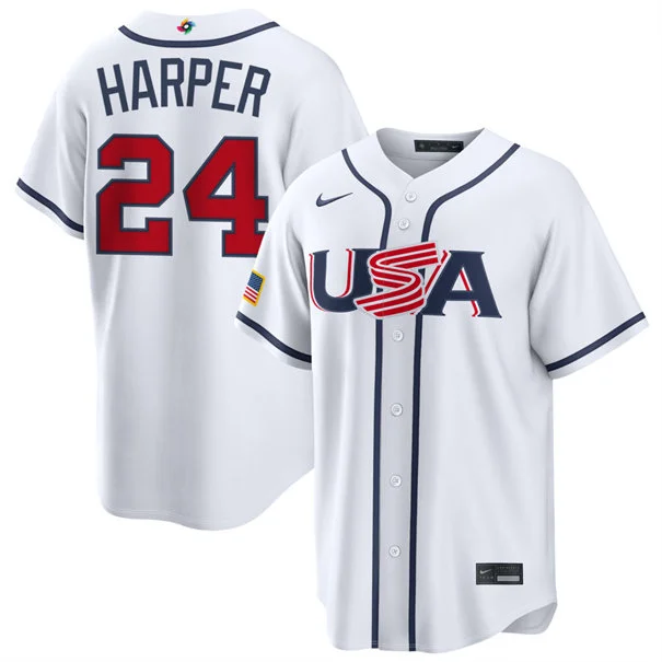 USA #24 Bryce Harper Nike White 2026 World Baseball Classic Limited Jersey